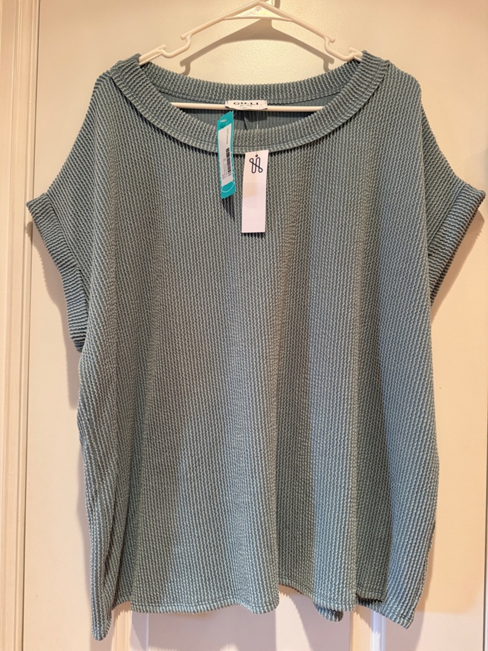 Gilli Stitch Fix Teal Waffle Knit Boxy Top NWT Short Sleeve Textured Tee